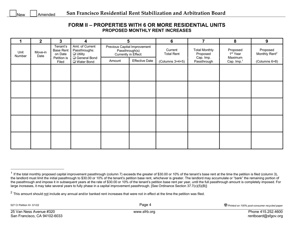 Form 527 Landlord Capital Improvement Petition for Properties With 6 or More Residential Units - City and County of San Francisco, California, Page 8