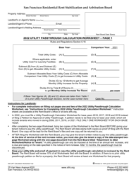 Form 542 Utility Passthrough Calculation Worksheet - City and County of San Francisco, California