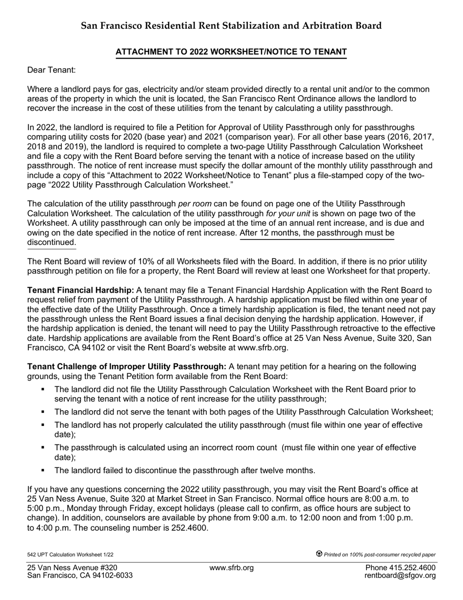 Form 542 Utility Passthrough Calculation Worksheet - City and County of San Francisco, California, Page 3