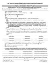 Form 546A Statement of Occupancy Following Service of Owner or Relative Move-In Eviction Notice - City and County of San Francisco, California, Page 3