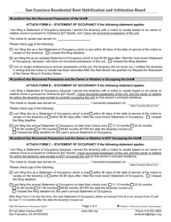 Form 546B Statement of Occupancy Following Service of Owner or Relative Move-In Eviction Notice - City and County of San Francisco, California, Page 2