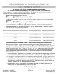 Form 546B Statement of Occupancy Following Service of Owner or Relative Move-In Eviction Notice - City and County of San Francisco, California, Page 3