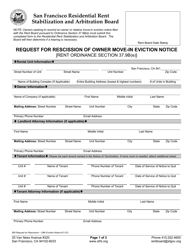 Document preview: Form 955 Request for Rescission of Owner Move-In Eviction Notice - City and County of San Francisco, California