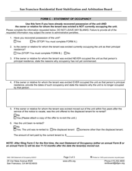 Form 546C Statement of Occupancy Following Service of Owner or Relative Move-In Eviction Notice - City and County of San Francisco, California, Page 3