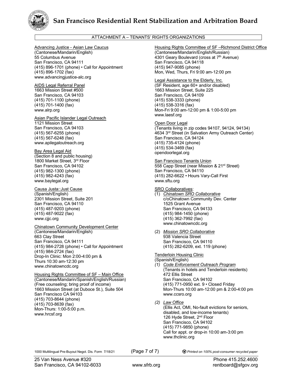 Form 1000 Multilingual Pre-buyout Disclosure Form - City and County of San Francisco, California (English / Spanish / Chinese), Page 7
