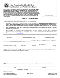 Document preview: Form 556 Appeal to the Board - Tenant or Landlord - City and County of San Francisco, California