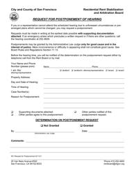 Document preview: Form 581 Request for Postponement of Hearing - City and County of San Francisco, California