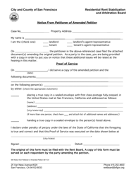 Form 584 Notice From Petitioner of Amended Petition - City and County of San Francisco, California