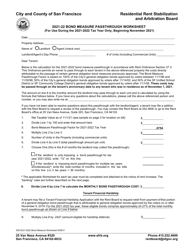 Form 538 General Obligation Bond Passthrough Worksheet - City and County of San Francisco, California, 2022