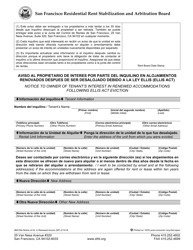 Document preview: Form 968 Notice to Owner of Tenant's Interest in Renewed Accommodations Following Ellis Act Eviction - City and County of San Francisco, California (English/Spanish)