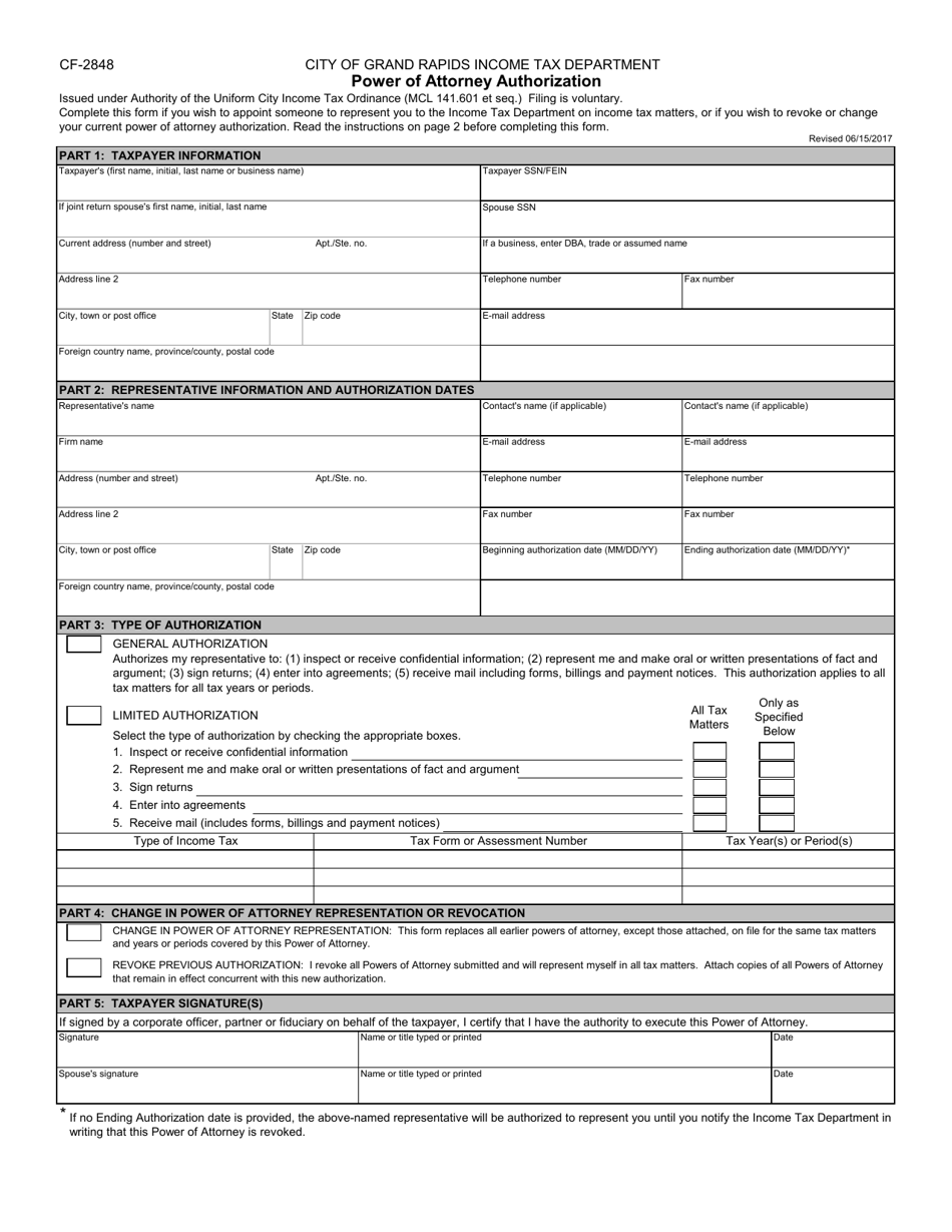 Form CF-2848 - Fill Out, Sign Online and Download Printable PDF, City ...