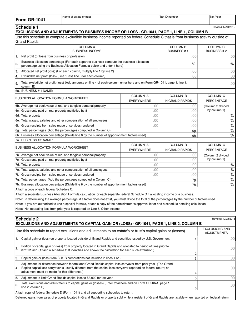 Form GR-1041 Income Tax Return for Estates and Trusts - City of Grand Rapids, Michigan, Page 7