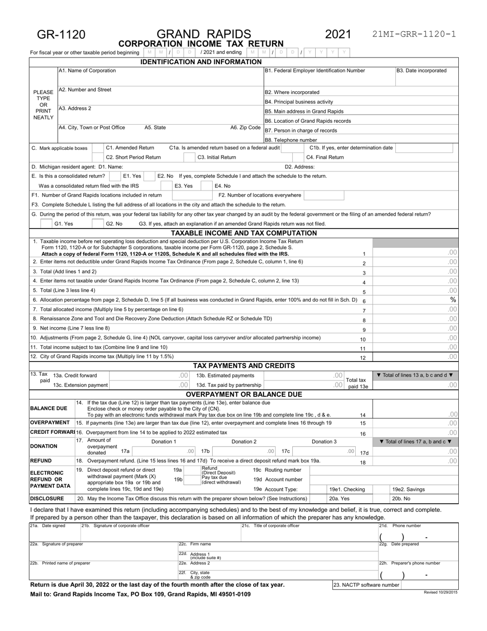 Form GR-1120 Corporation Income Tax Return - City of Grand Rapids, Michigan, Page 6
