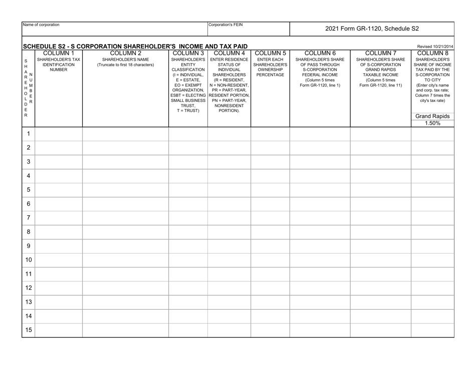 Form GR-1120 Corporation Income Tax Return - City of Grand Rapids, Michigan, Page 9