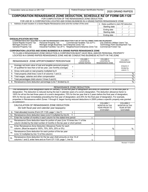 Form GR-1120 Schedule RZ 2020 Printable Pdf