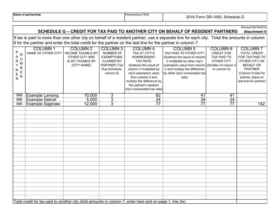 Form GR-1065 Partnership Income Tax Return - City of Grand Rapids, Michigan, Page 9