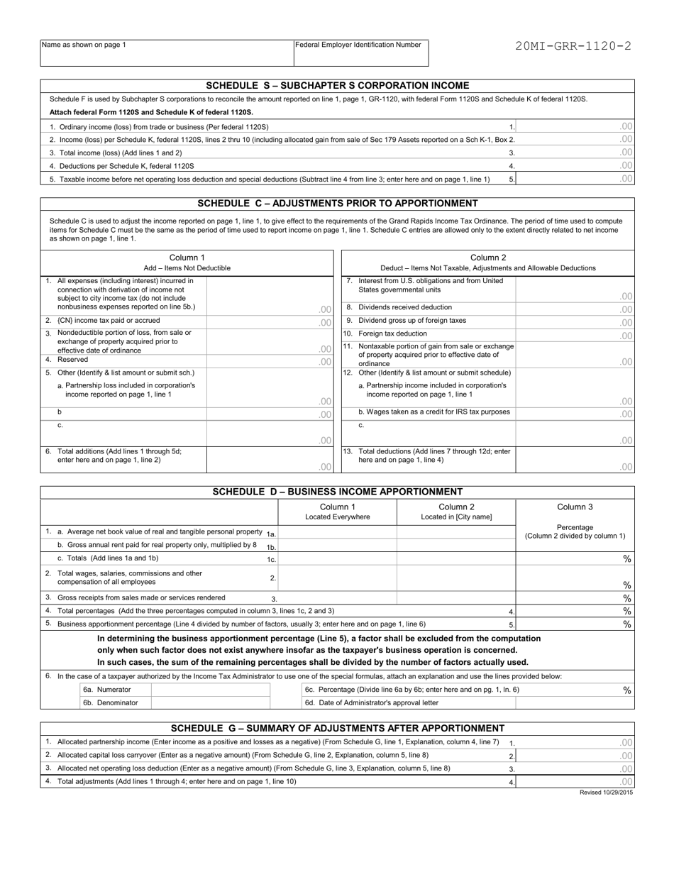 Form GR-1120 Corporation Income Tax Return - City of Grand Rapids, Michigan, Page 7