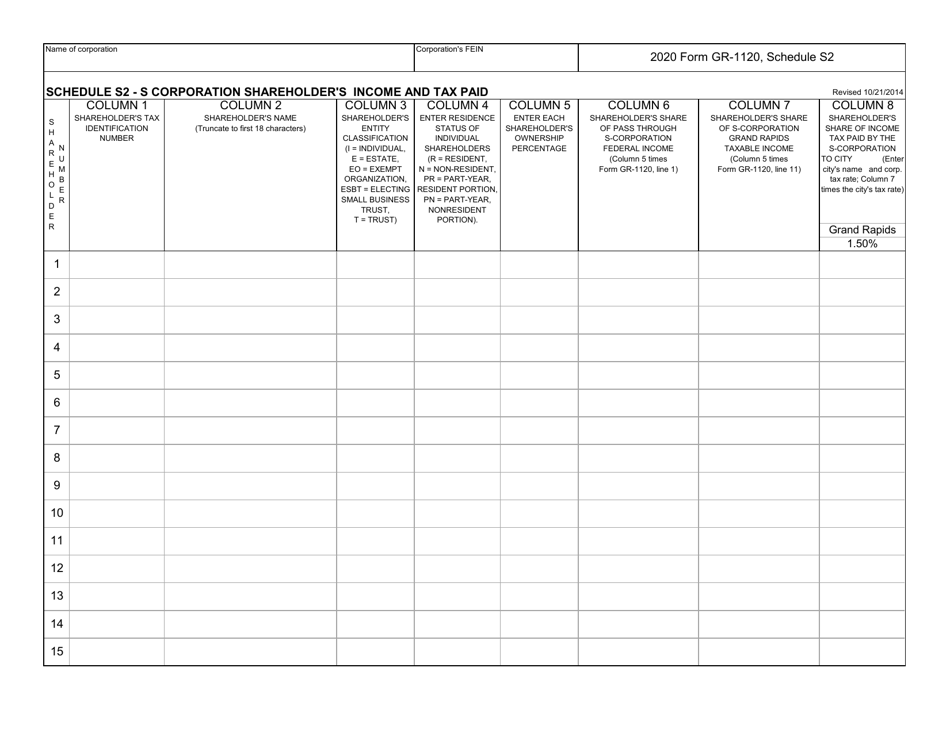 Form GR-1120 Corporation Income Tax Return - City of Grand Rapids, Michigan, Page 9