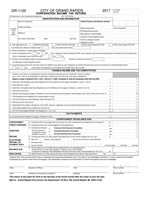 Form GR-1120 2017 Printable Pdf
