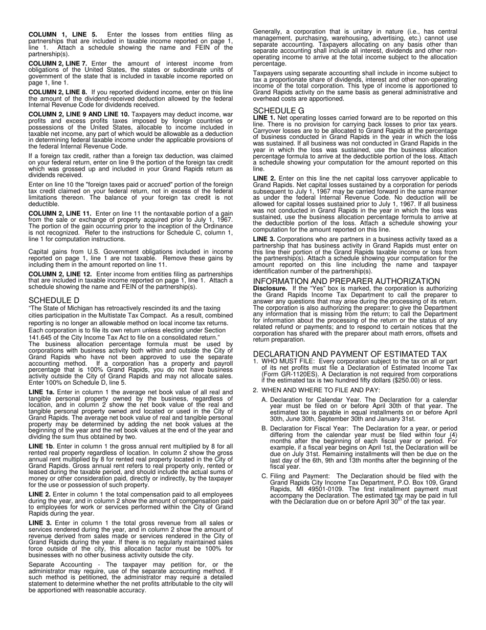 Instructions for Corporation Income Tax Return - City of Grand Rapids, Michigan, Page 2