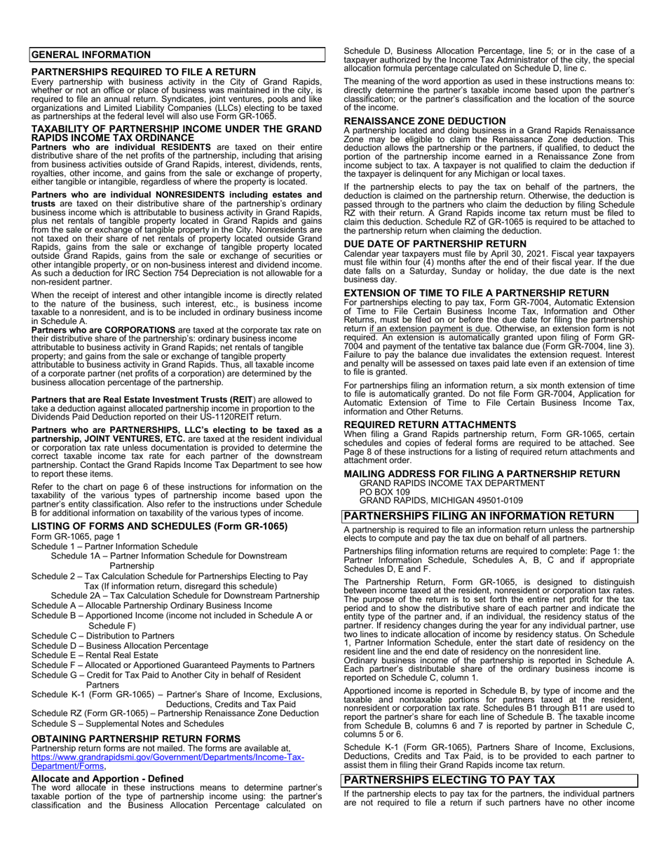 Form GR-1065 Partnership Income Tax - City of Grand Rapids, Michigan, Page 2