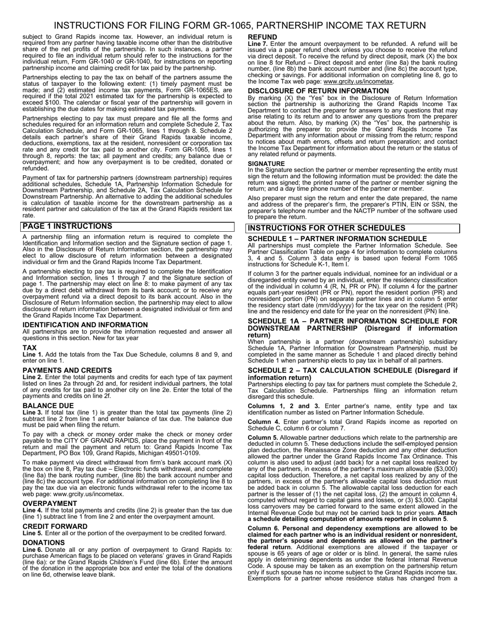 Form GR-1065 Partnership Income Tax - City of Grand Rapids, Michigan, Page 3