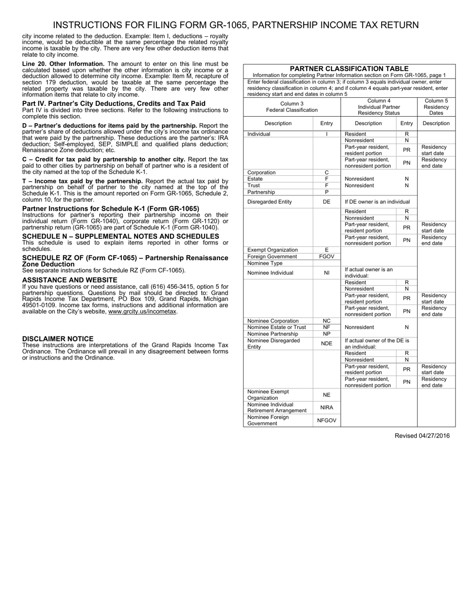 Form GR-1065 Partnership Income Tax - City of Grand Rapids, Michigan, Page 6