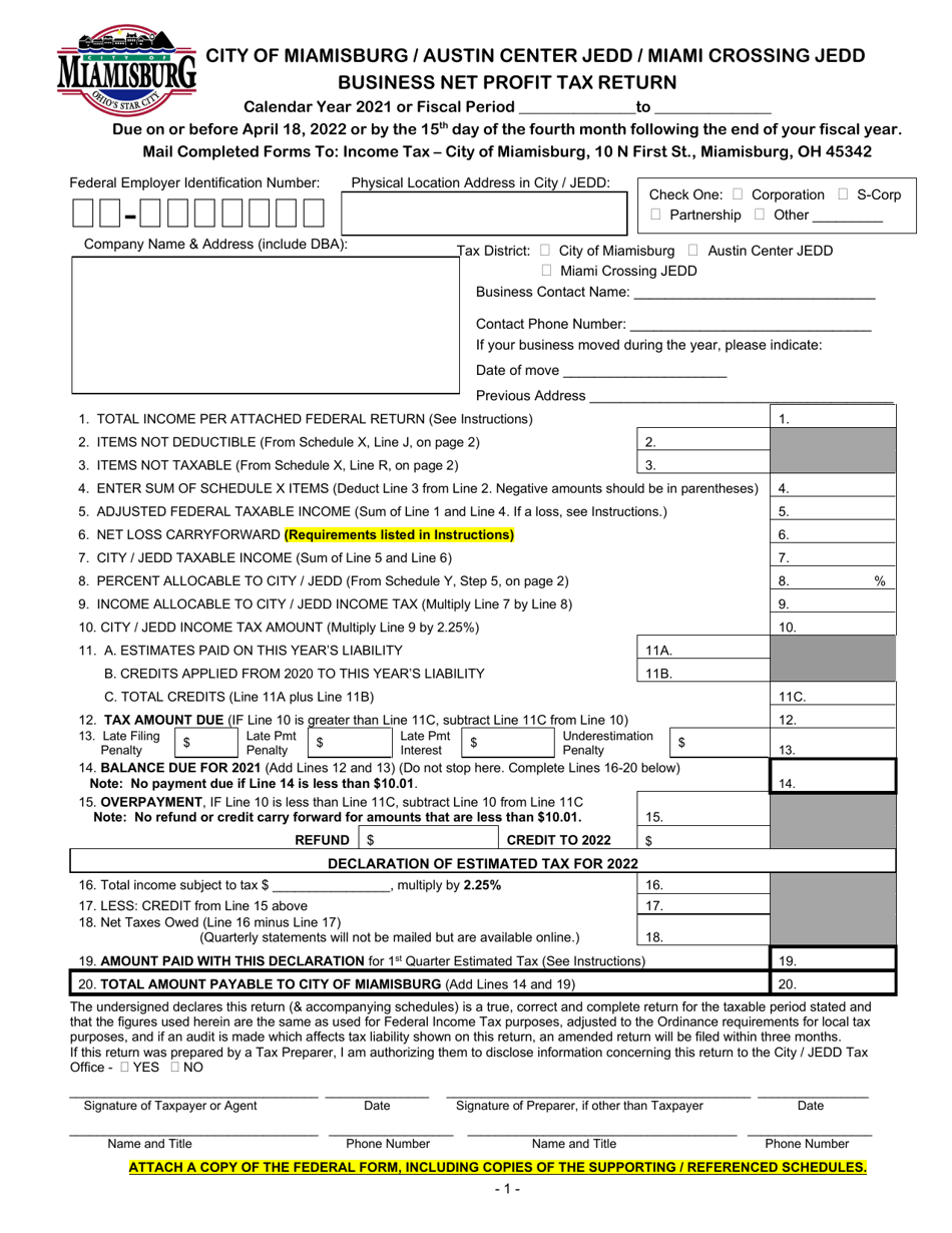 2021 City of Miamisburg, Ohio Business Net Profit Tax Return - Fill Out ...