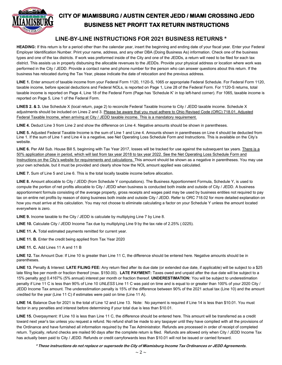 Business Net Profit Tax Return - City of Miamisburg, Ohio, Page 4