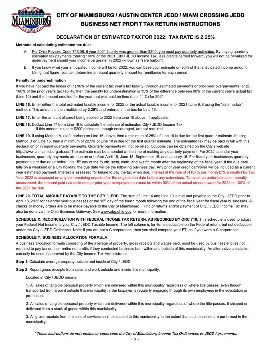 Business Net Profit Tax Return - City of Miamisburg, Ohio, Page 5