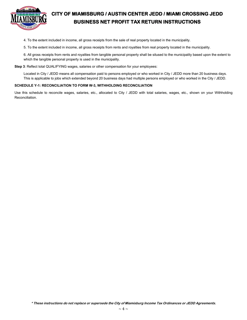 Business Net Profit Tax Return - City of Miamisburg, Ohio, Page 6