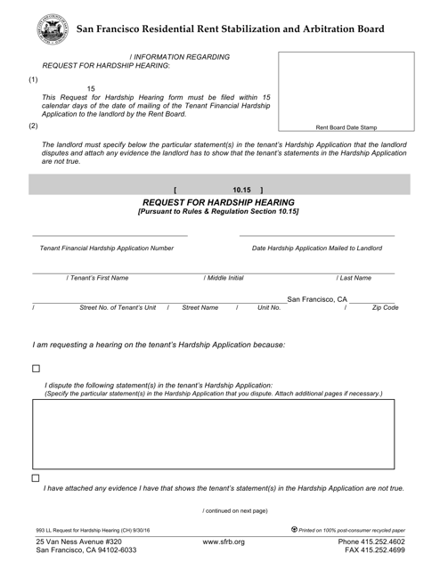 Form 993 Request for Hardship Hearing - City and County of San Francisco, California (English/Chinese)