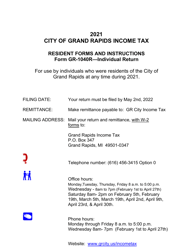 Form GR-1040R Individual Income Tax Return - Resident - City of Grand Rapids, Michigan, 2021