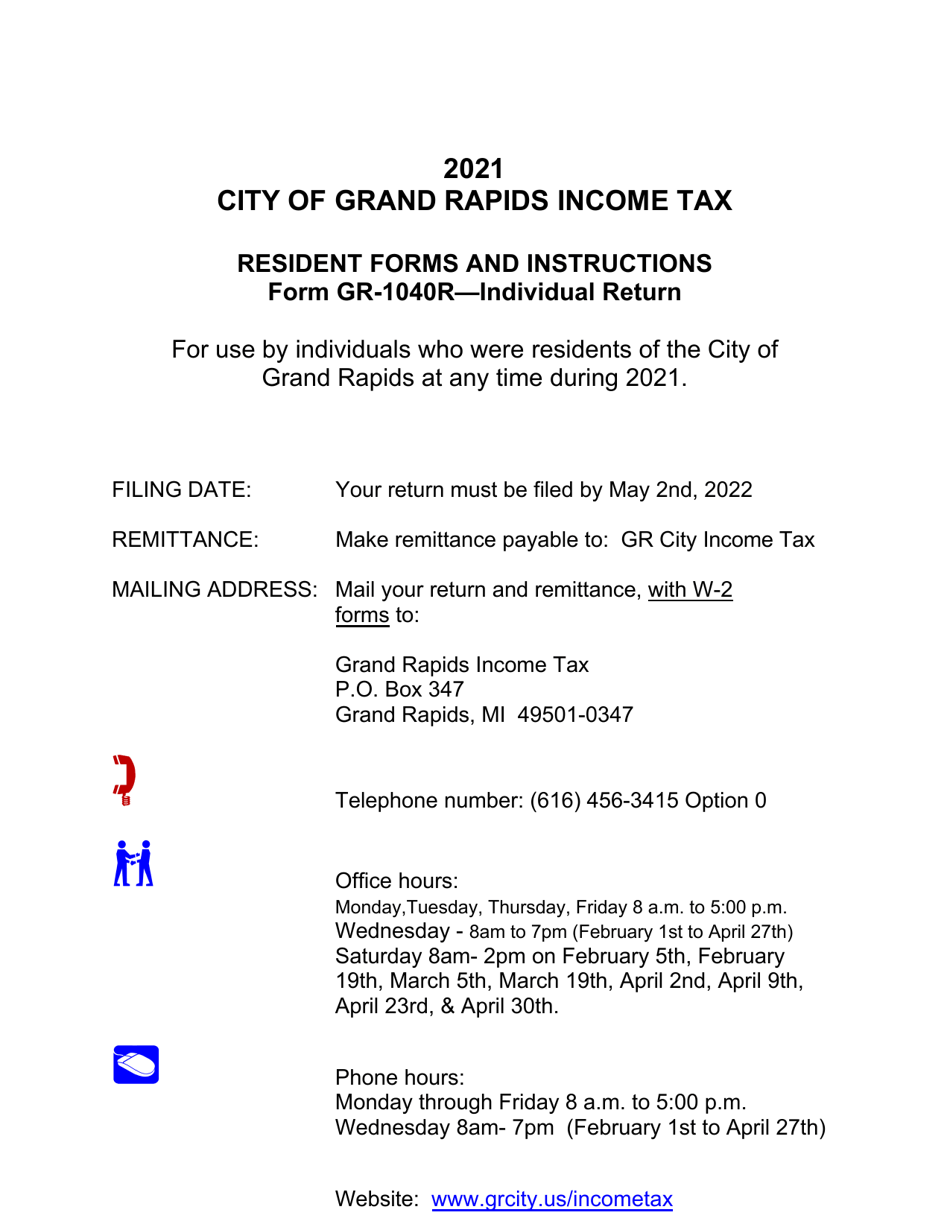 Form GR-1040R Individual Income Tax Return - Resident - City of Grand Rapids, Michigan, Page 1
