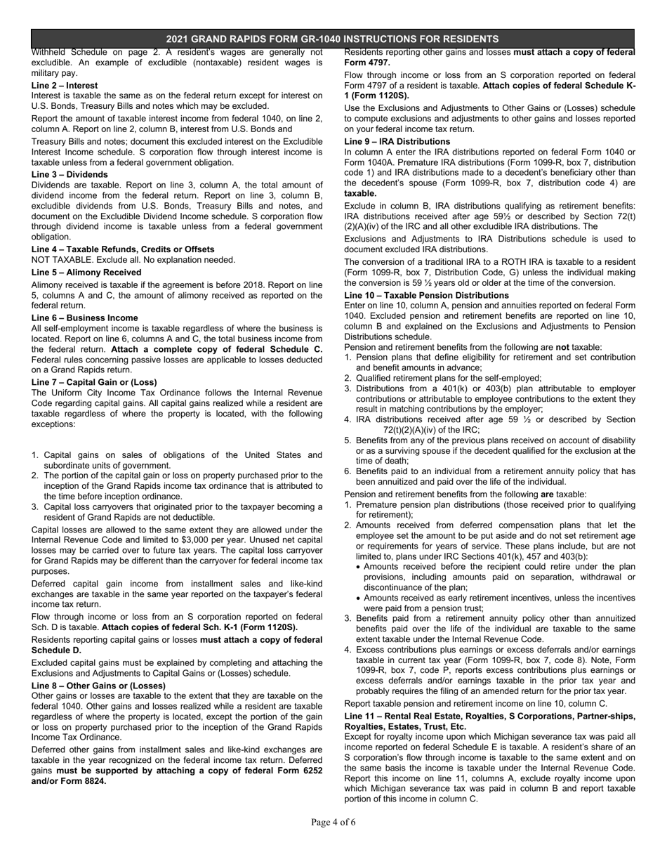 Form GR-1040R Individual Income Tax Return - Resident - City of Grand Rapids, Michigan, Page 5