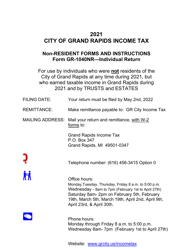 Form CF-1040 Individual Income Tax Return - Non-resident - City of Grand Rapids, Michigan, 2021
