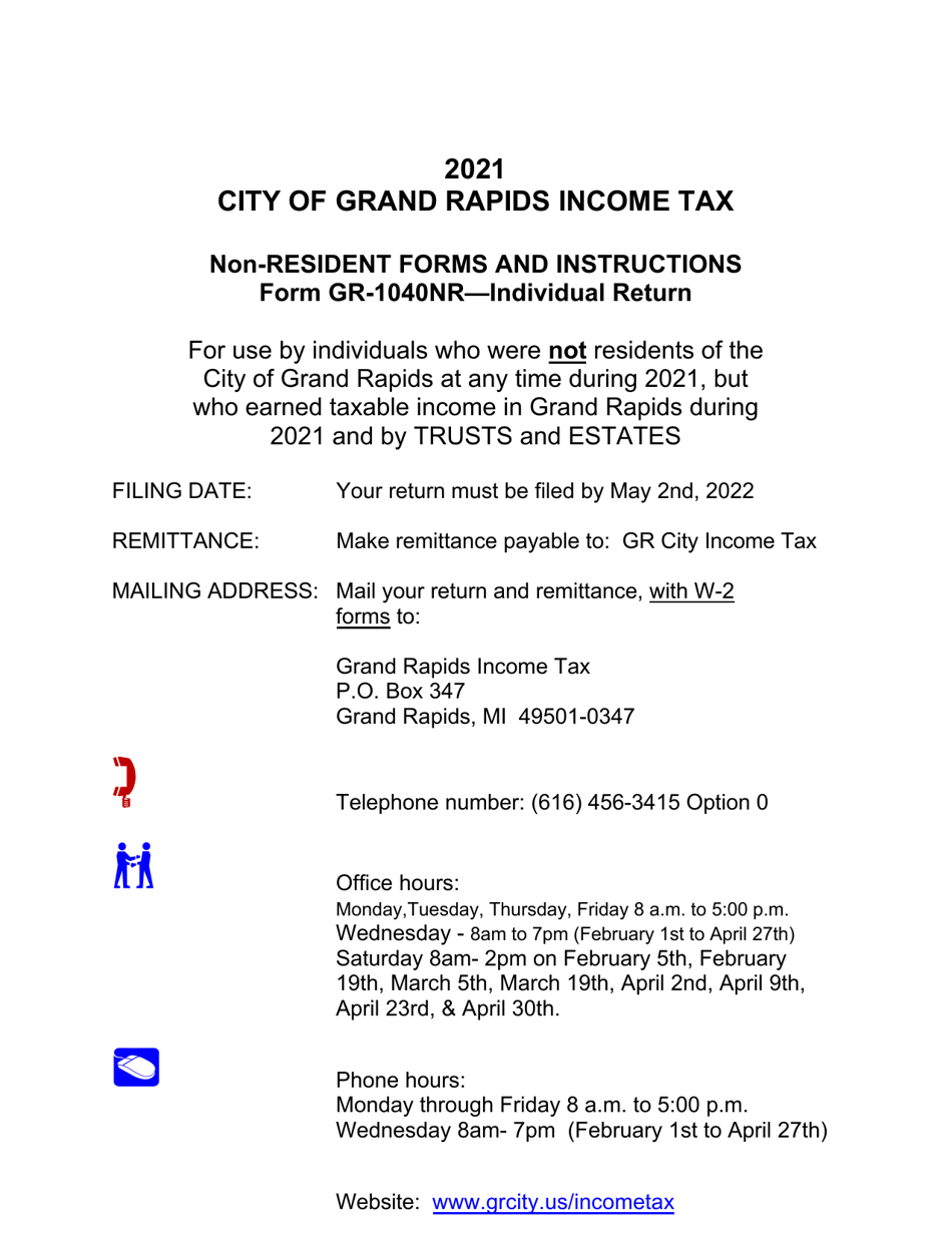 Form CF-1040 Individual Income Tax Return - Non-resident - City of Grand Rapids, Michigan, Page 1