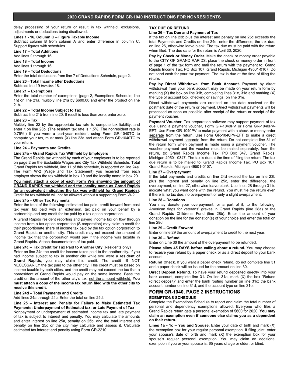 Form CF-1040 Individual Income Tax Return - Non-resident - City of Grand Rapids, Michigan, Page 3