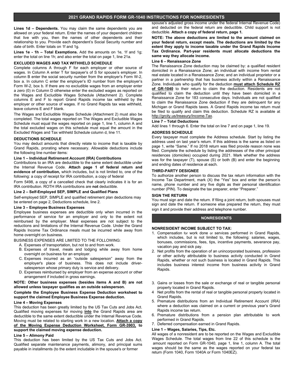 Form CF-1040 Individual Income Tax Return - Non-resident - City of Grand Rapids, Michigan, Page 4
