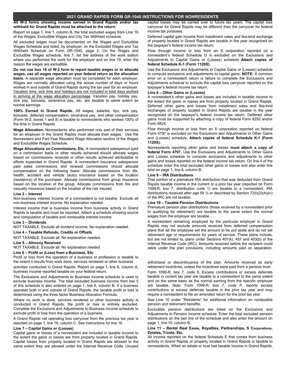 Form CF-1040 Individual Income Tax Return - Non-resident - City of Grand Rapids, Michigan, Page 5