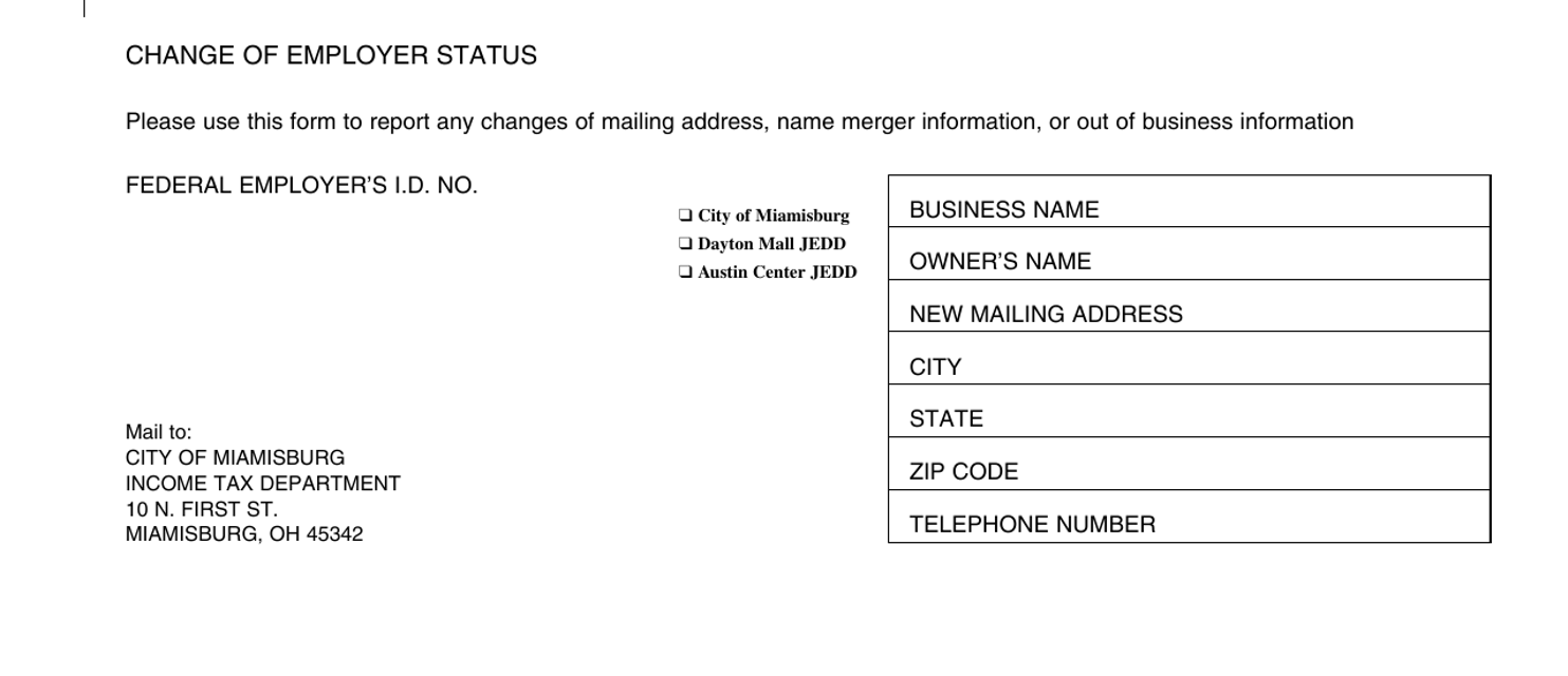 Change of Employer Status - City of Miamisburg, Ohio Download Pdf