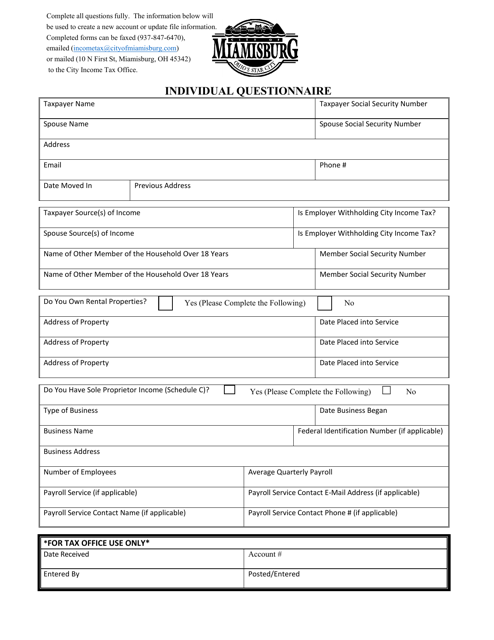 Individual Questionnaire - City of Miamisburg, Ohio Download Pdf