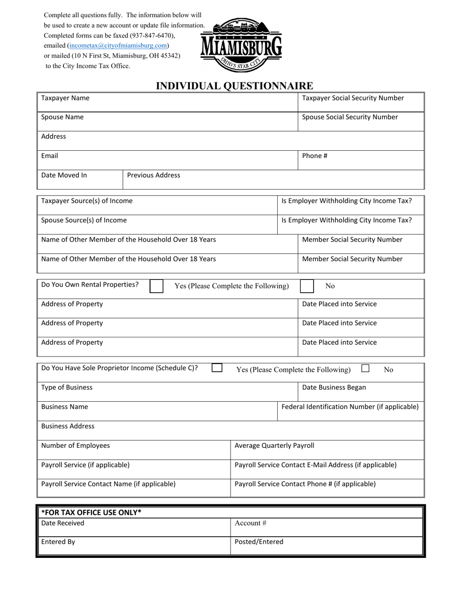 Individual Questionnaire - City of Miamisburg, Ohio, Page 1