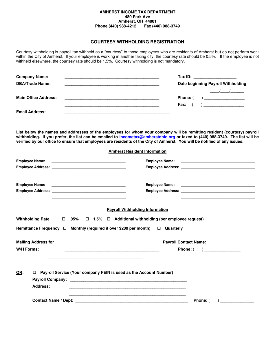 Courtesy Withholding Registration - City of Amherst, Ohio, Page 1