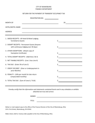 Document preview: Return for the Payment of Transient Occupancy Tax - City of Miamisburg, Ohio