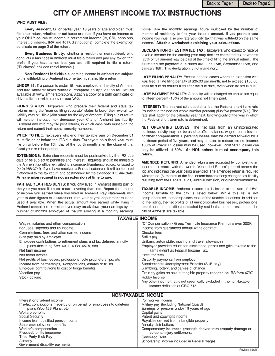 2021 City of Amherst, Ohio Tax Form Fill Out, Sign Online and