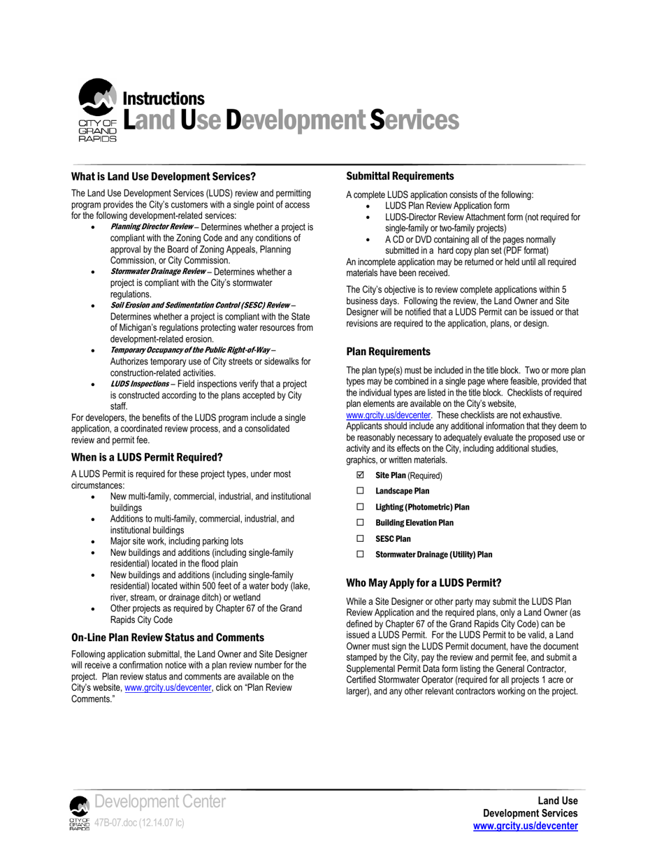 Instructions for Luds Application - City of Grand Rapids, Michigan, Page 1