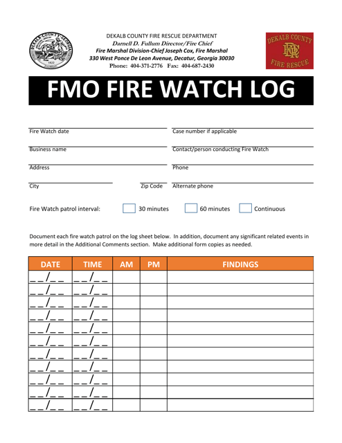 Fmo Fire Watch Log - Dekalb County, Georgia (United States)