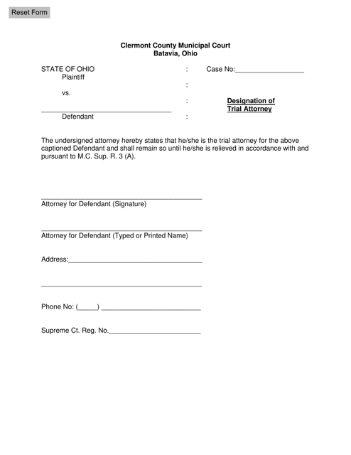 Designation of Trial Attorney - Clermont County, Ohio