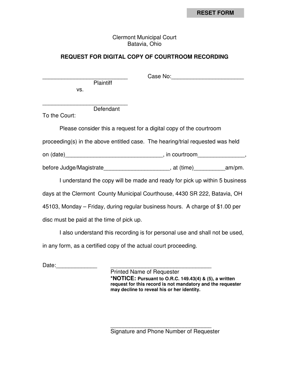 Request for Digital Copy of Courtroom Recording - Village of Batavia, Ohio, Page 1